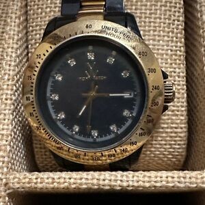 Gold and Black Watch with Crystal Accents